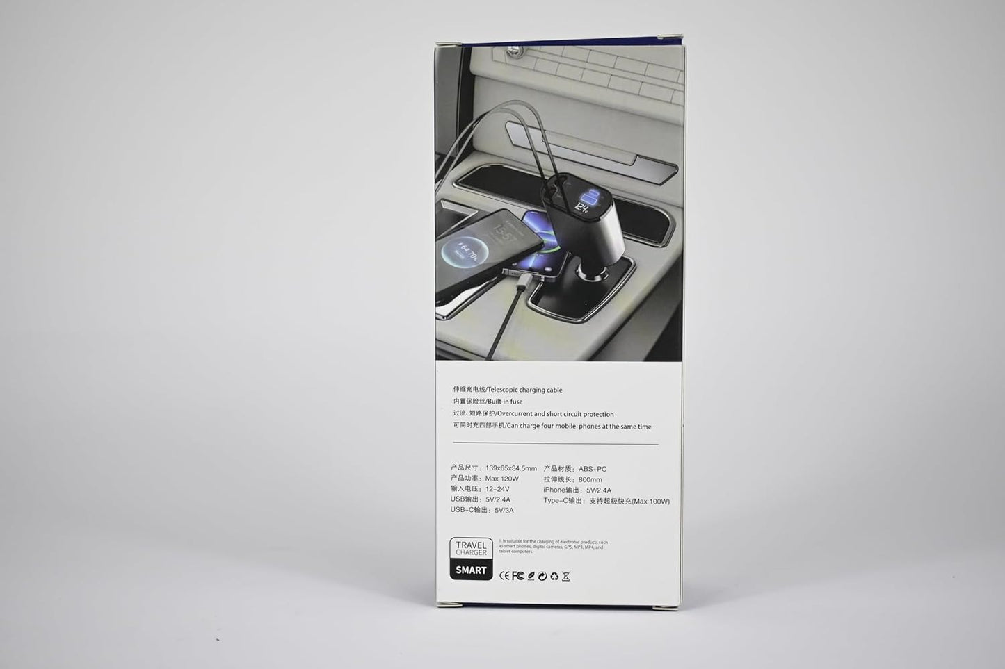 4 Fast Charging Ports with 80cm Retractable Cables